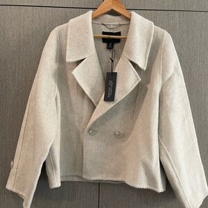Rachel Zoe Cream Double-Breasted Wool-Blend cropped Pea Coat